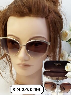 Coach🤎Brown Lens Cat Eye Metal Trim Glasses/Sunglasses+Case